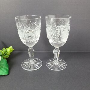 Bardejov Czechoslovakia Short Port Etched Crystal Glasses-Set of Two